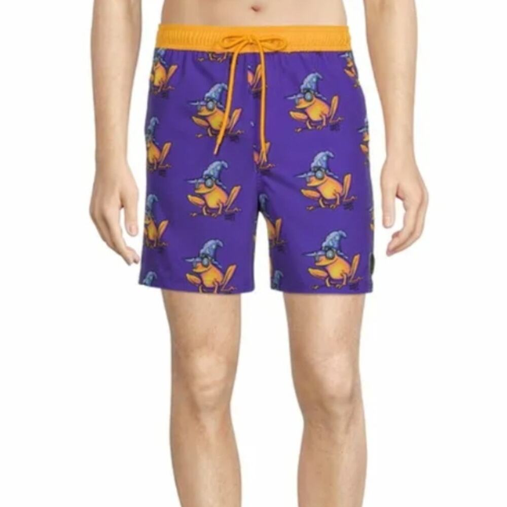 Neff Men's Frog Magic Graphic Swim Board Shorts Size Large Purple Beach Casual